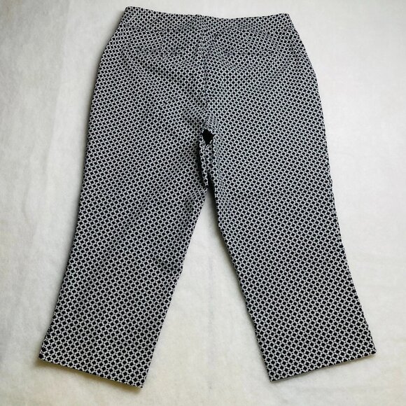 Jasmine & Julia Navy Geometric Stretch High Rise Pull On Capri Pants Size 14W - Picture 2 of 10